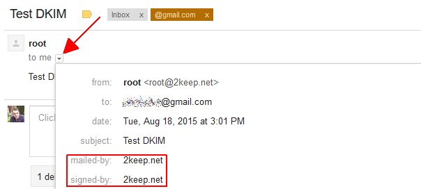 Результаты теста DKIM в Gmail